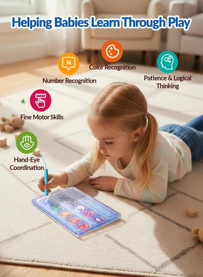 NiToy Blue Magnetic Color & Number Maze - Montessori Wooden & ABS Toddler Puzzle Board with Secured Panel, Fine Motor Skills & Color Matching Educational Toy for Kids Ages 3+ (Blue) - Image 3